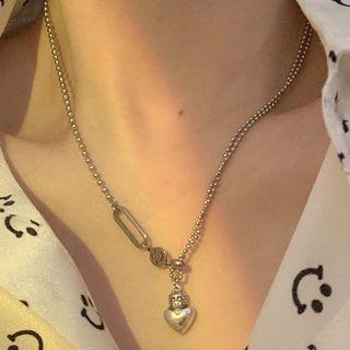 Heart Pendant Layered Chain Necklace 1pc - Silver - One Size