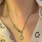 Heart Pendant Layered Chain Necklace 1pc - Silver - One Size