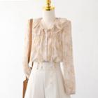 Tie-dye Ruffle Button-up Drawstring Shirt
