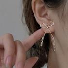 Bow Rhinestone Alloy Dangle Earring Am2822 - 1 Pair - Gold - One Size