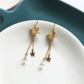 Faux Crystal Alloy Origami Crane Fringed Earring 1 Pair - Hook Earring - One Size