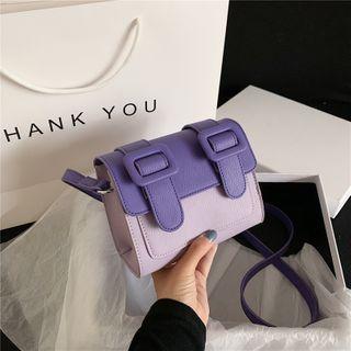 Color Block Buckled Flap Crossbody Bag