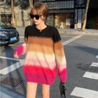 Round Neck Gradient Loose-fit Sweater Rose Pink & Black - One Size