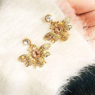 Rhinestone Bee Drop Earring A06-43 - 925 Sterling Silver - One Size