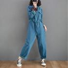 Long-sleeve Plain Button-up Jumpsuit