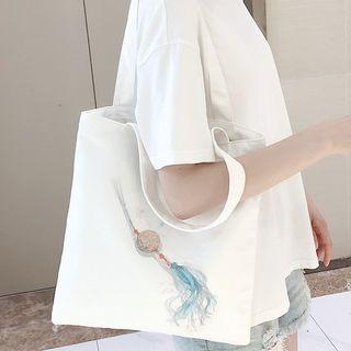 Print Canvas Tote Bag Pendant - White - One Size
