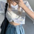 Short-sleeve Printed Cropped T-shirt As Shown In Figure - One Size
