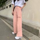 High-waist Heart Embroidered Straight Cut Pants