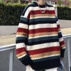 Rainbow Cable-knit Color Block Sweater