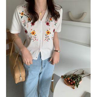 Embroidered Single-breasted Short-sleeve Cardigan
