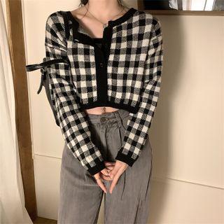 Set: Checkered Cropped Cardigan + Camisole Top