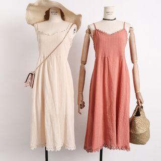 Lace-trim Sleeveless Linen Dress