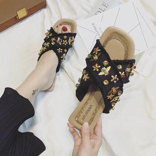 Studded Cross Strap Slide Sandals