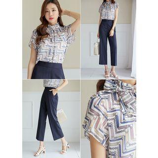 Tie-neck Scarf-print Chiffon Top