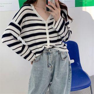 Striped Buttoned Knit Cardigan