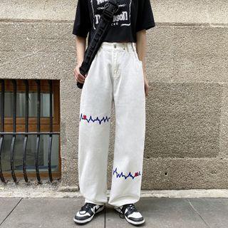 Heartbeat Print Wide Leg Jeans