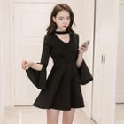 V-neck Flared-cuff A-line Dress