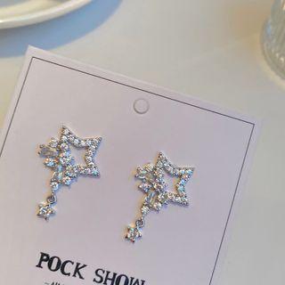 Star Rhinestone Alloy Earring 1 Pair - S925 Silver Needle Earring - Dark Silver - One Size