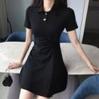 Ruched Short-sleeve Polo Dress