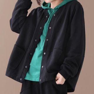 Plain Button-up Jacket Black - One Size