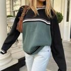 Striped V Neck Two Tone Long Sleeve Knit Top