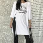 Set: 3/4-sleeve Lettering T-shirt + Contrast Trim Leggings