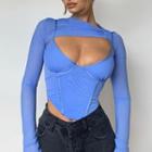 Plain Camisole Top With Mesh Shrug