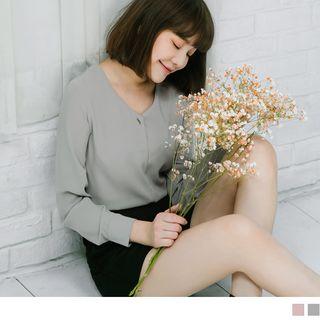 Long Sleeve V-neck Chiffon Top