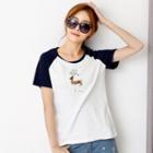 Deer Embroidered Short-sleeve T-shirt