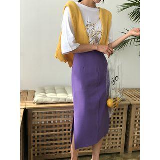 Slit-hem H-line Midi Skirt