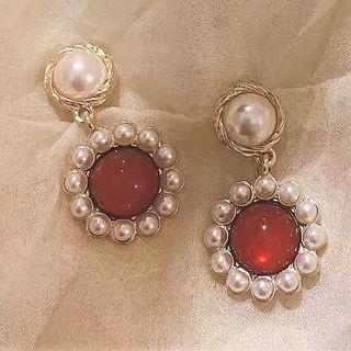 Faux Pearl Gemstone Drop Earring / Clip-on Earring
