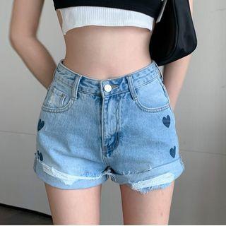 High-waist Cuffed Sweetheart Denim Shorts