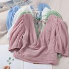 Short-sleeve Tie-back Accordion Pleated Cropped Blouse