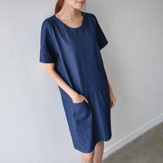 Dual-pocket Denim Shift Dress