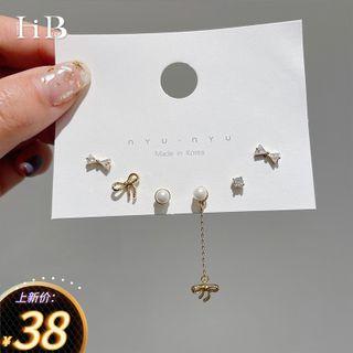 3 Pair Set : Rhinestone / Faux Pearl Earring (assorted Designs) 3 Pair Set - Rhinestone & Faux Pearl Earring - Gold - One Size