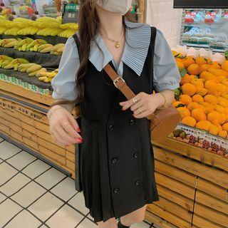 Short-sleeve Blouse / Sleeveless Double Breasted Dress