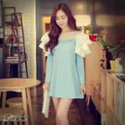 Ruffle-shoulder Long-sleeve Party Dress