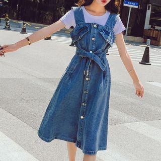Denim A-line Midi Jumper Dress