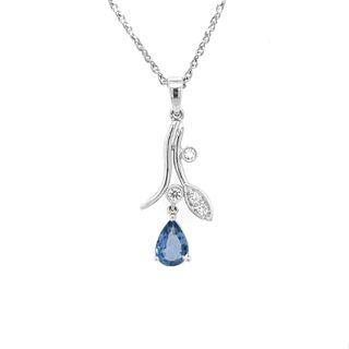 18k White Gold Flower Design Pendant Set With Color Stone, Diamond One Size