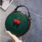 Faux Leather Cherry Accent Circle Shoulder Bag