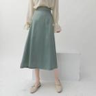 Plain Midi A-line Skirt Green - One Size