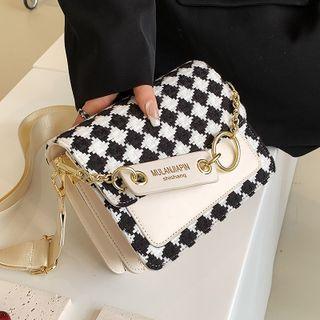 Paneled Checker Print Flap Crossbody Bag