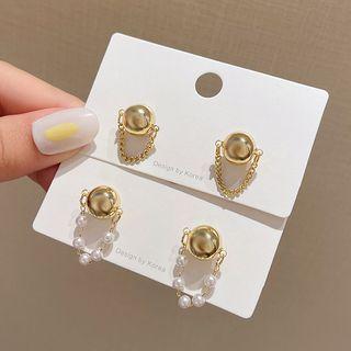 Faux Pearl / Chained Alloy Earring