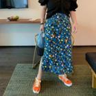 High-waist Floral Split Skirt
