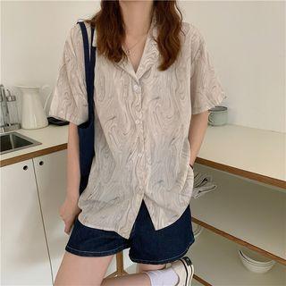 Short-sleeve Tie-dye Printed Shirt Gray - One Size