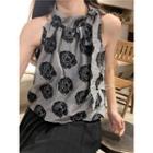 Sleeveless Floral Top Black & Gray - One Size