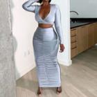 Set: Long-sleeve Crop Top + Maxi Fitted Skirt