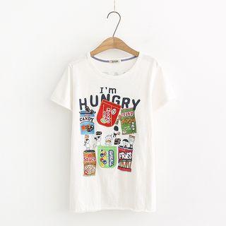 Short-sleeve Embroidered Applique T-shirt White - One Size