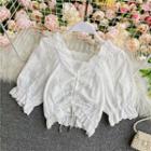 Drawstring V-neck Eyelet Lace Blouse