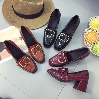 Chunky Heel Faux Patent Loafers